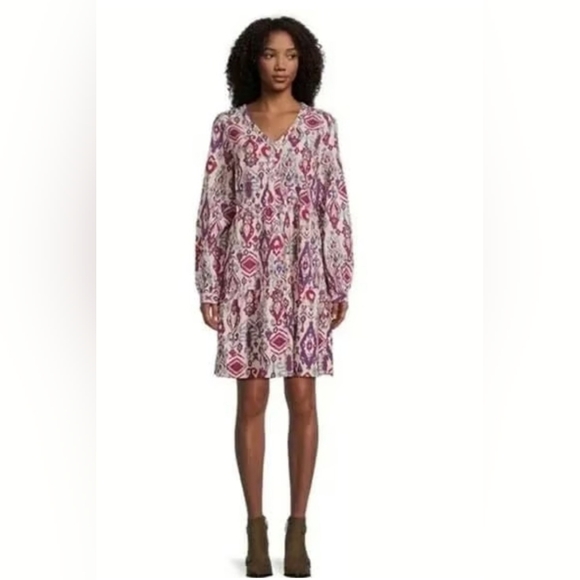 beachlunchlounge Dresses & Skirts - Beachlunchlounge Long-sleeve Tiered Mini Dress purple, And Red Print Size XS
